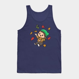 Cute Girl In Autumn Cartoon Tank Top